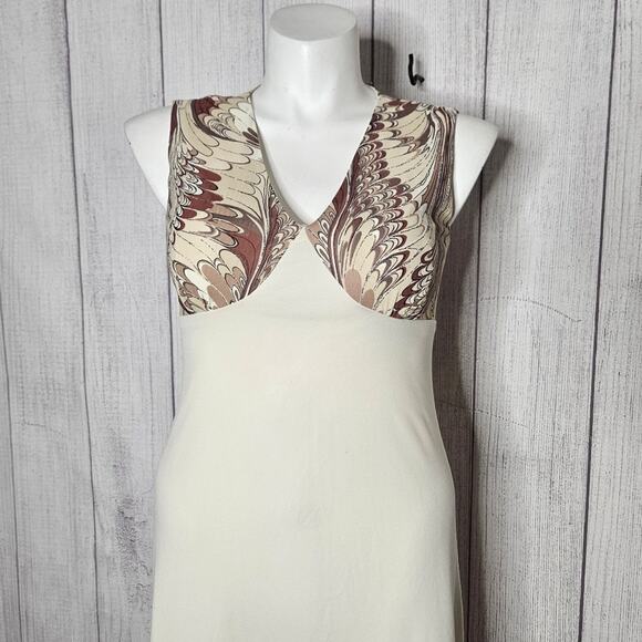 VTG 60s 70s Two Piece Earth Tone Marbled & Cream Maxi Dress & Jacket - Picture 6 of 9